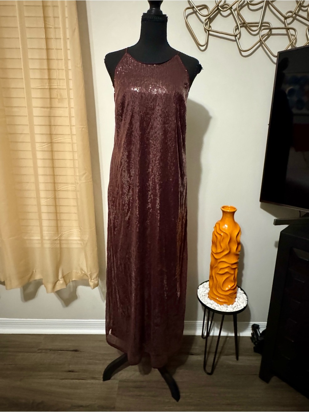 Sleeveless Sequin Maxi Dress in Deep Burgundy